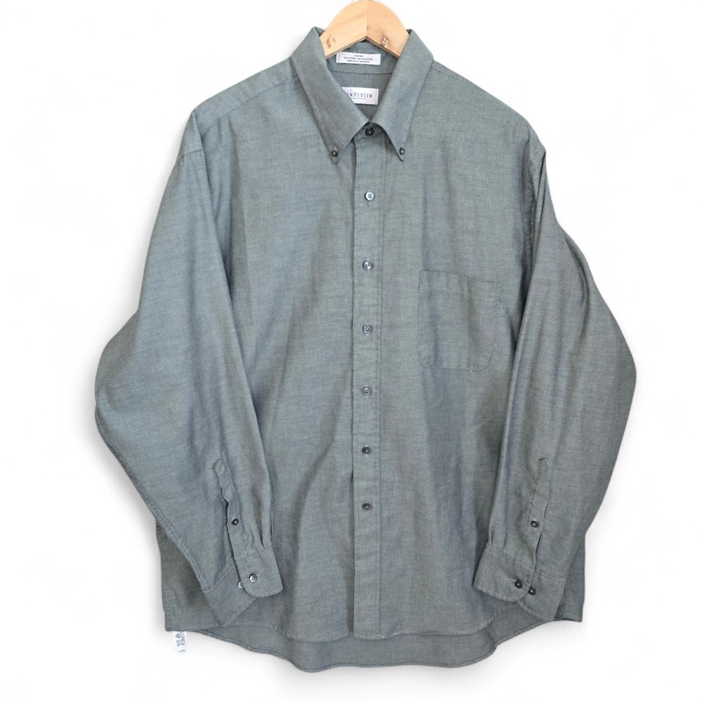 Van Heusen Dress Shirt Mens 17.5 34/35 Gray Oxford Button Down Cotton Blend
